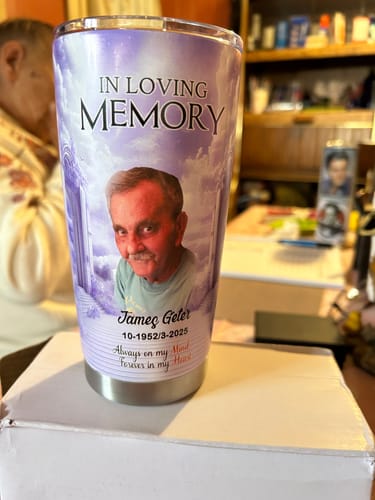 Customer photo review of In Loving Memory Upload Photo Heaven Gate Sky, A Big Piece Of My Heart Lives In Heaven Personalized Tumbler