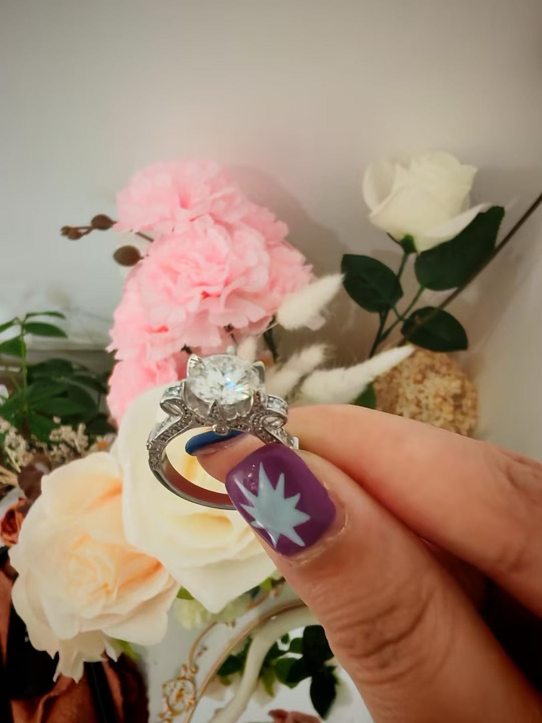 Customer photo review of S925 Moissanite 1.0~2.0 Carat Engagement Ring Promise Ring For Women