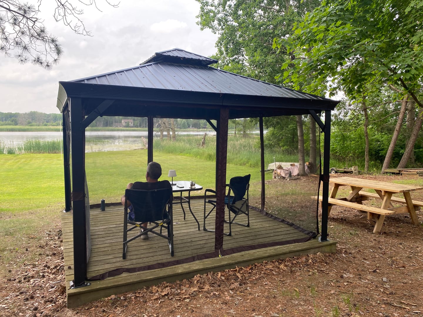 Customer photo review of Shade N' Shelters 12' x 12' Granite Peak Hardtop Gazebo with Mosquito Netting
