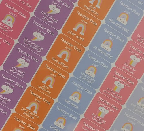 Customer photo review of Personalised Happy Rainbows Merit Stickers