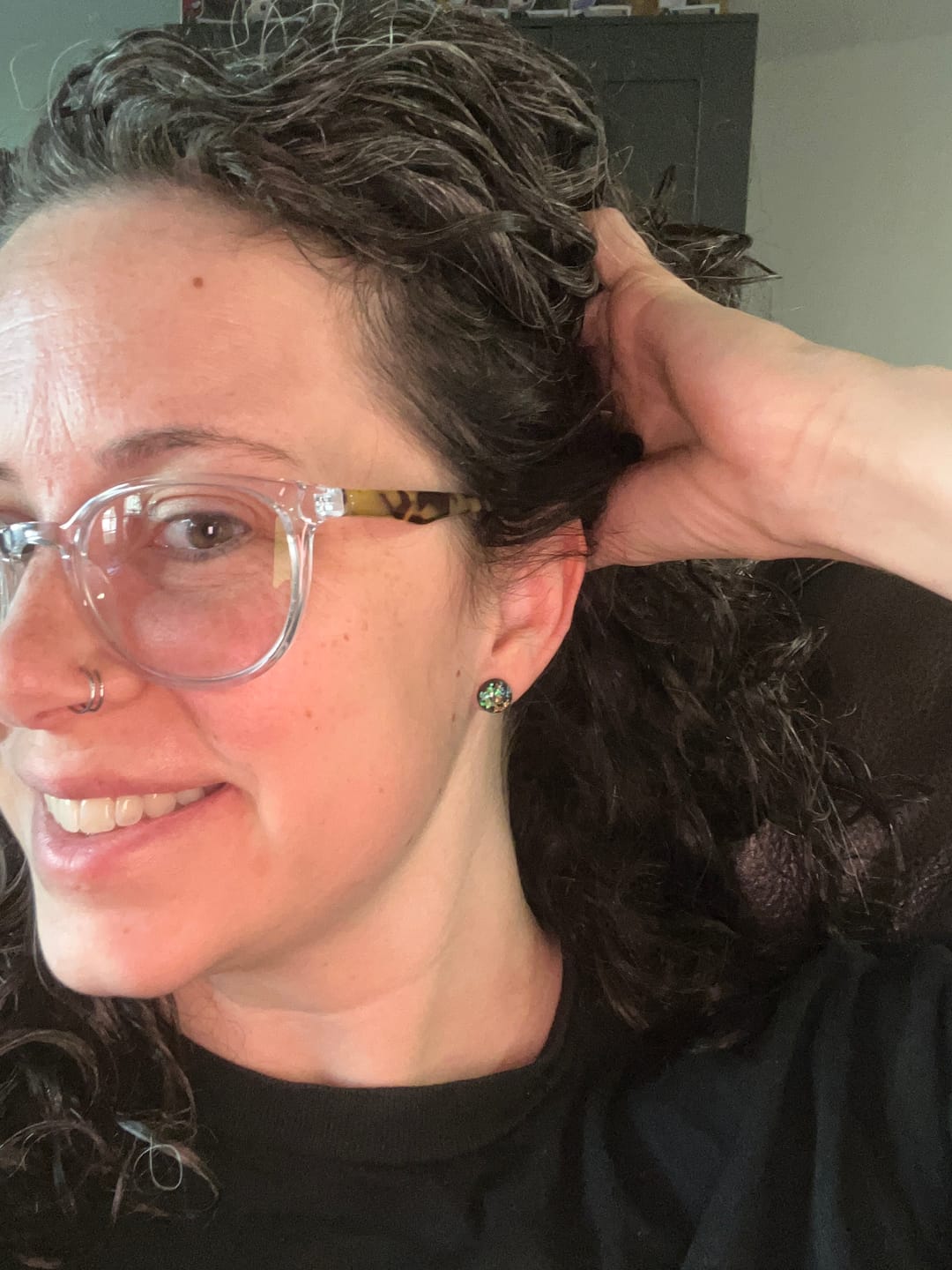 Customer photo review of Gold Fleck Button 10mm Studs Hypoallergenic Earrings for Sensitive Ears Made with Plastic Posts