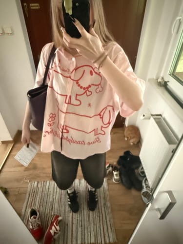 Customer photo review of Striped Shirt with Dachshund Print Casual Shirt