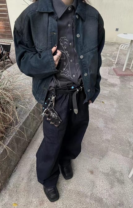 Customer photo review of Aelfric Eden Baggy Barrel Rivet Raw Jeans