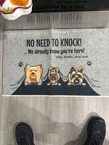 Customer photo review of No need to knock - Personalized Doormat