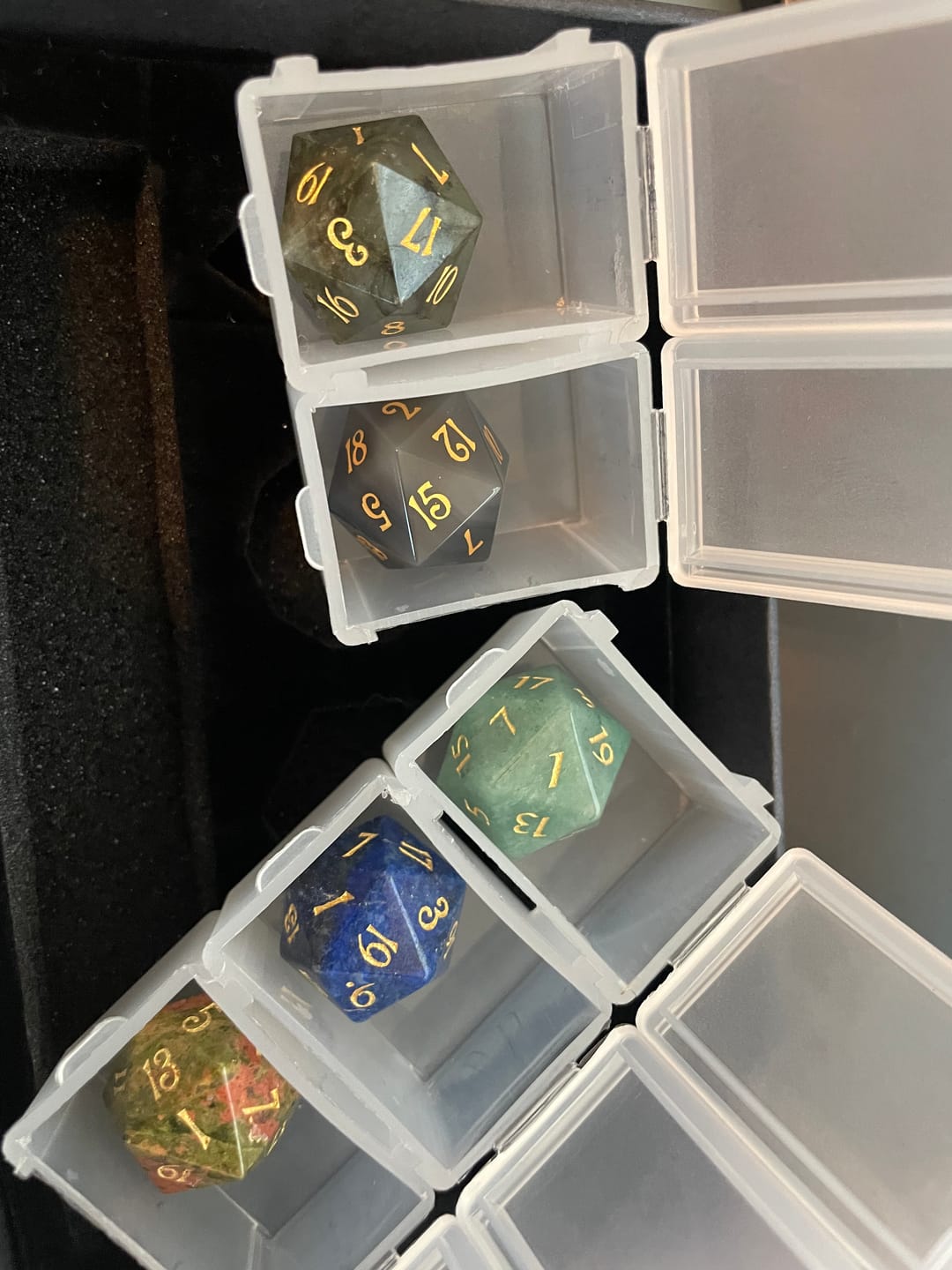 Customer photo review of URWizards D&D Engraved Gemstone D20 Dice