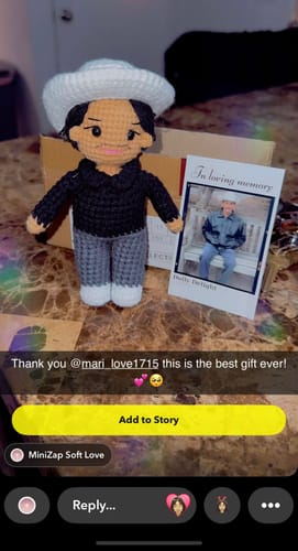 Customer photo review of Dolly® Personalized Crochet Doll with Photo Card