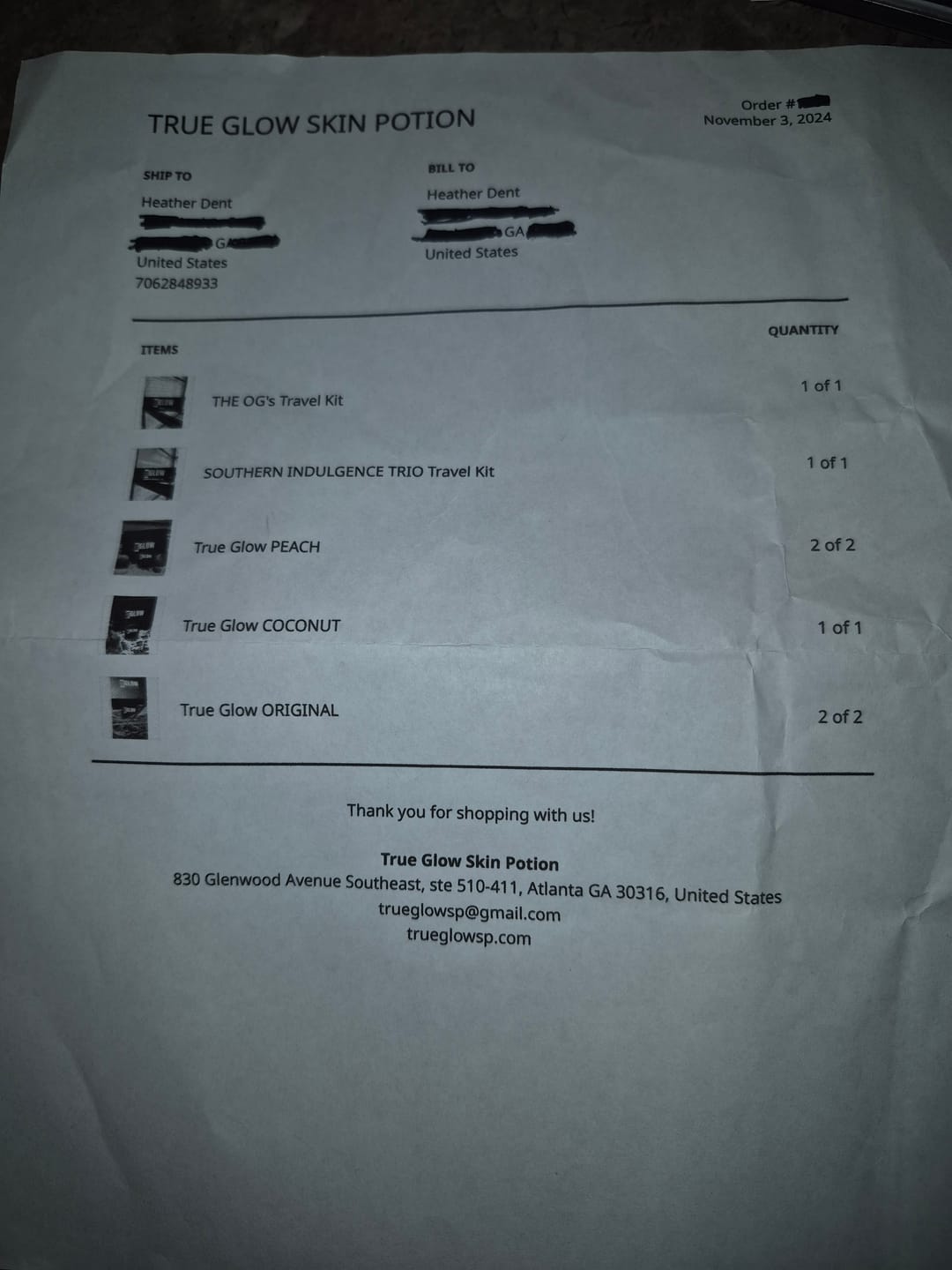 Customer photo review of SOUTHERN INDULGENCE TRIO Travel Kit