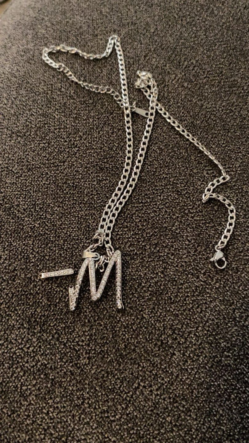 Customer photo review of Iced Letter Necklace