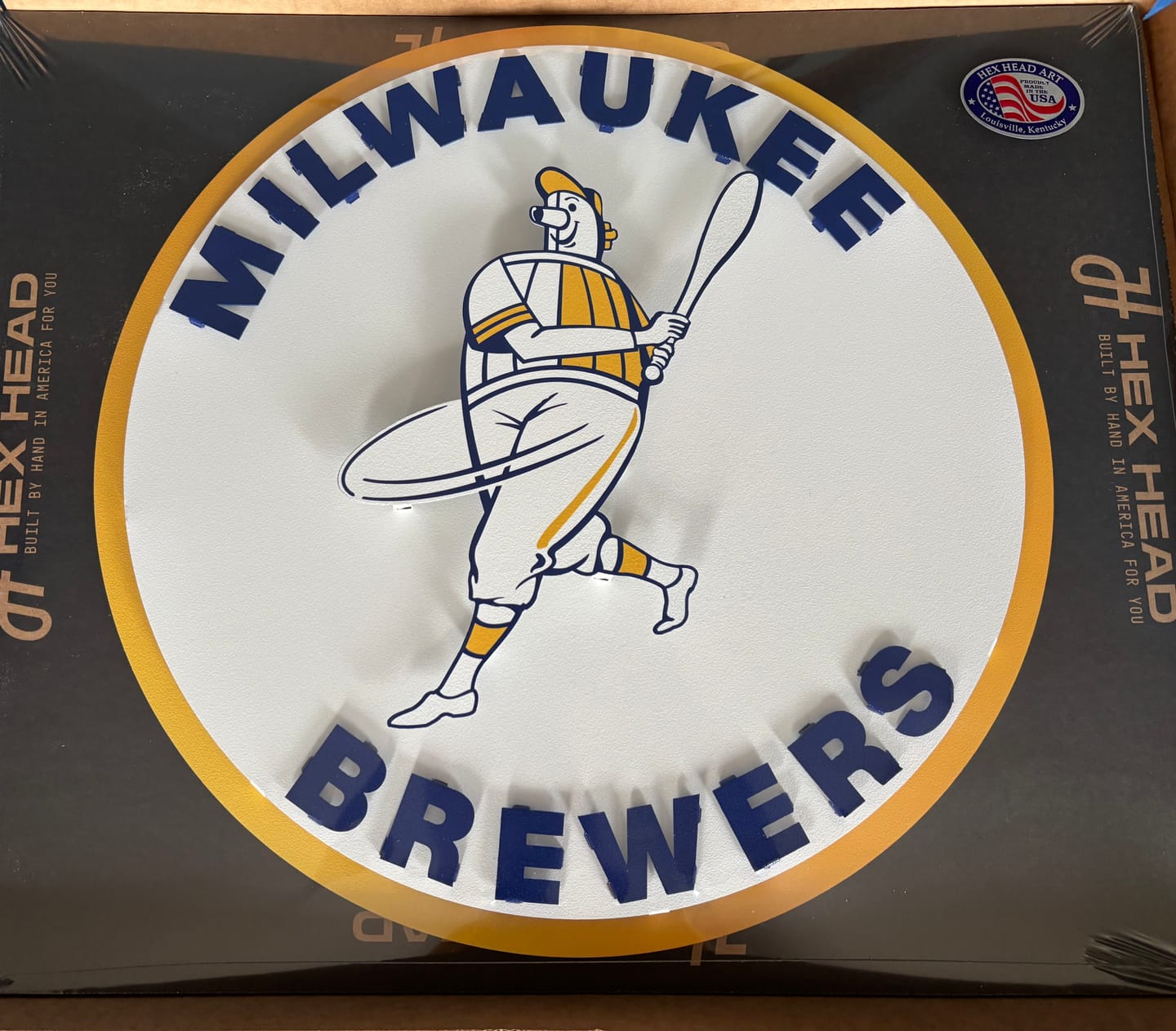 Customer photo review of Milwaukee Brewers "1970 BARREL MAN" 3D Vintage Metal Wall Art