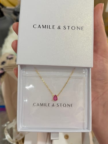 Customer photo review of Birthstone Pear Shaped Necklace July