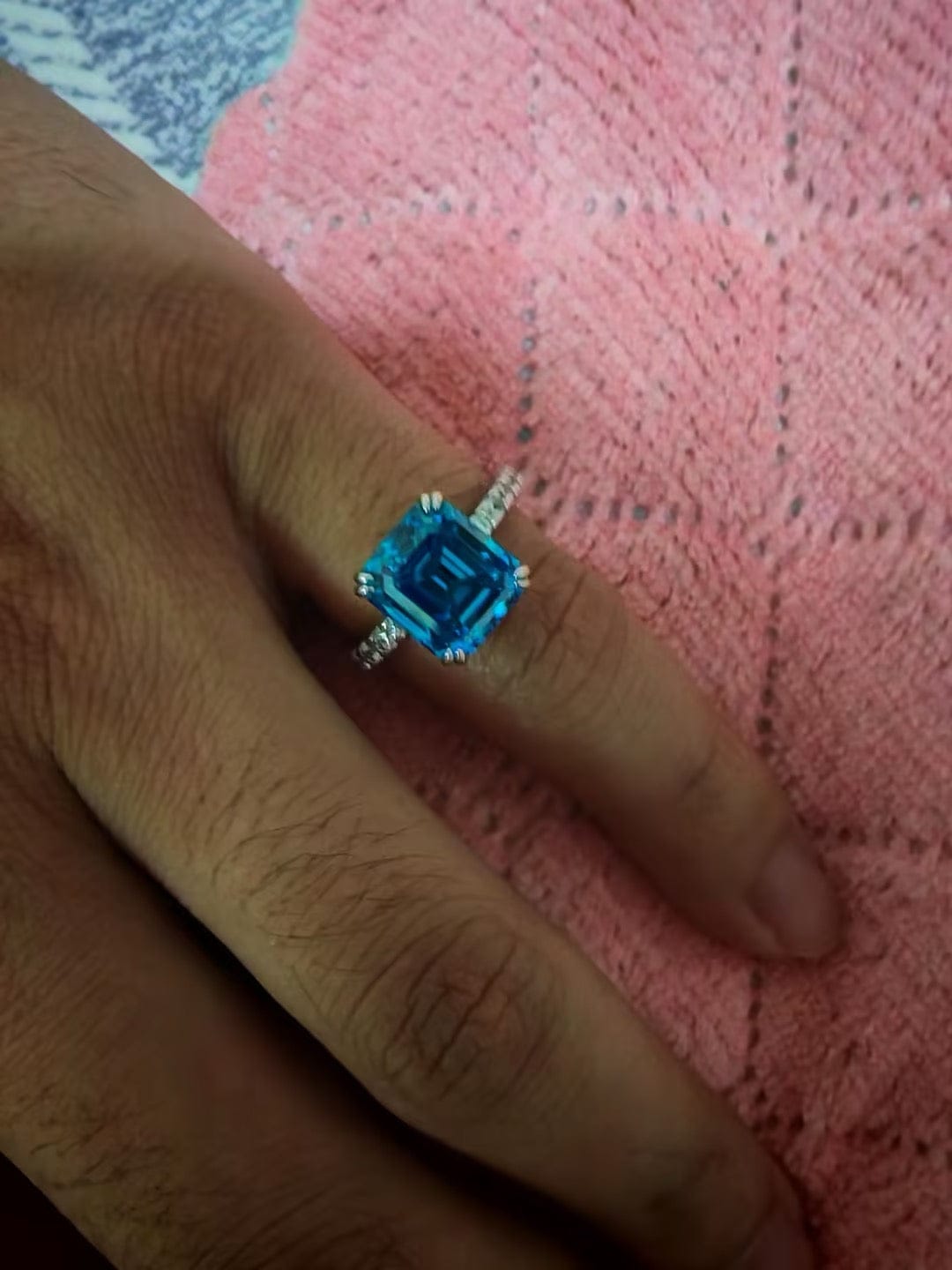 Customer photo review of S925 Honorable 4.5Ct Asscher Cut Engagement Ring Stackable Travel Ring For Women