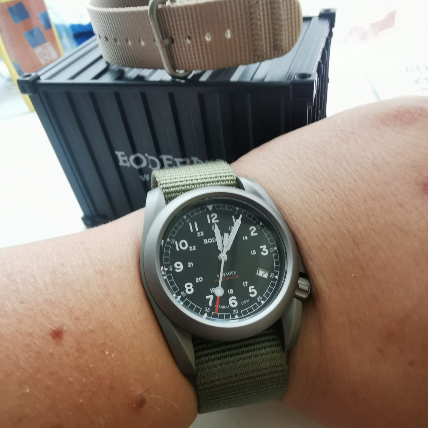 Customer photo review of VOYAGER - 100M Waterproof Titanium Automatic Field Watch | Black/ArmyGreen