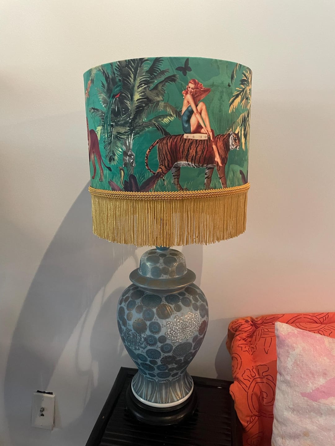 Customer photo review of Jungle Walk Green Tassel Fringed Drum Lampshade