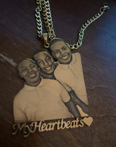 Customer photo review of Custom Photo Engraved Pendant Necklace