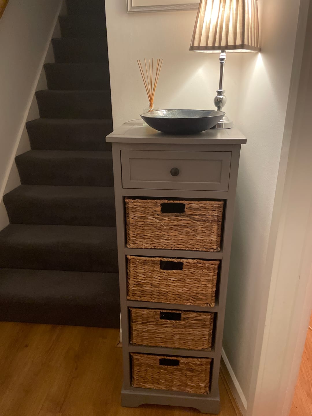 Customer photo review of Devonshire Grey Pine Wood 1 Drawer 4 Basket Tall Unit