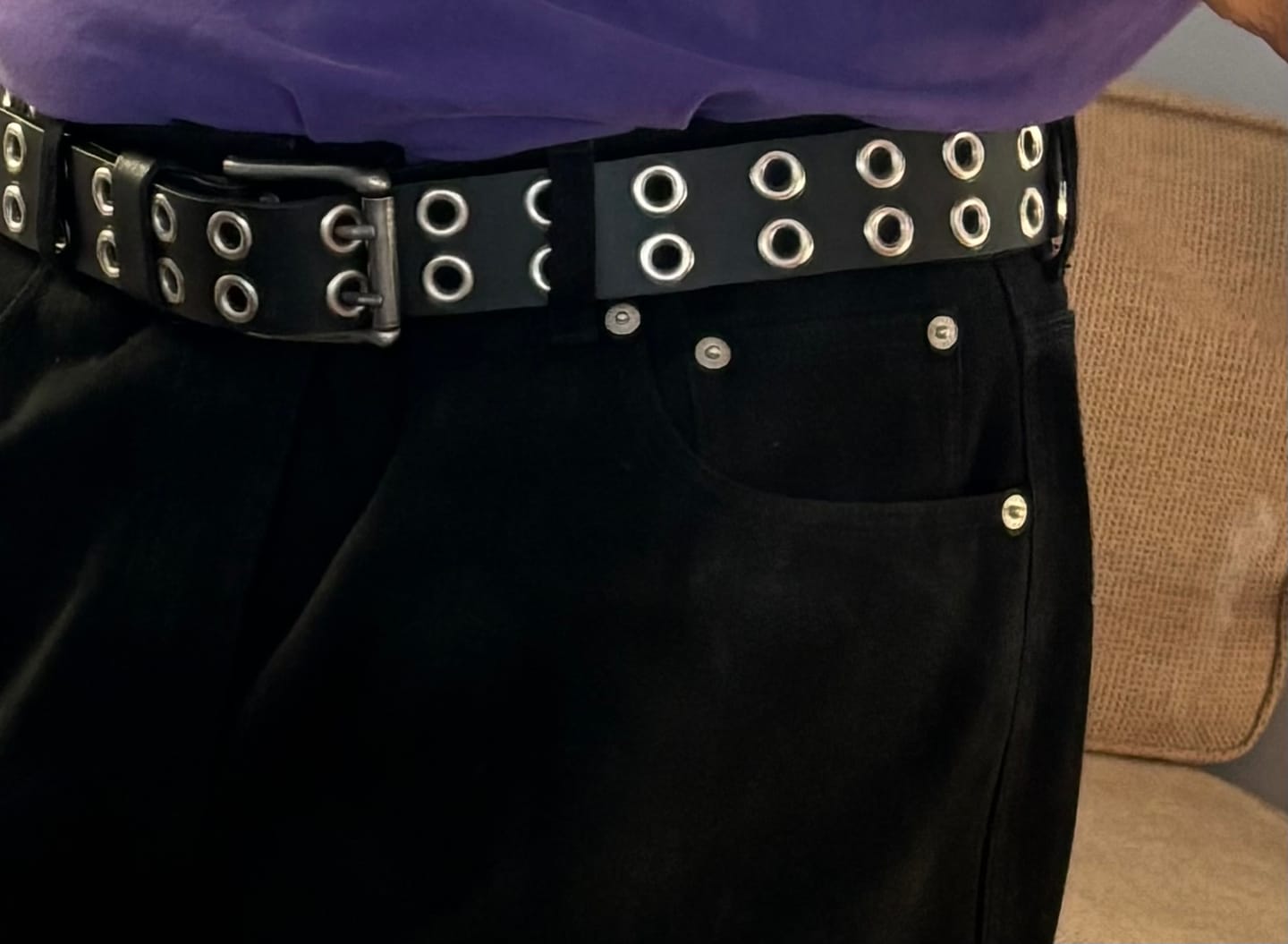 Customer photo review of The Brixton Belt - Black Double Grommet 100 % Full Grain Leather Belt