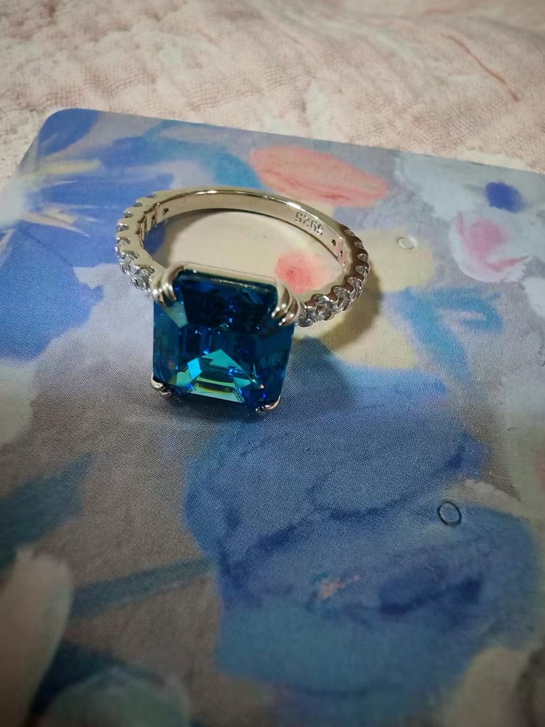 Customer photo review of S925 Honorable 4.5Ct Asscher Cut Engagement Ring Stackable Travel Ring For Women