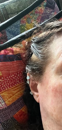 Customer photo review of Raw Aquamarine Earrings