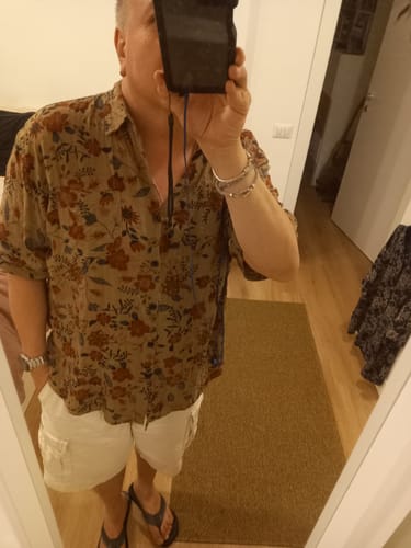Customer photo review of Chemise rétro légère à manches courtes à imprimé floral pour homme