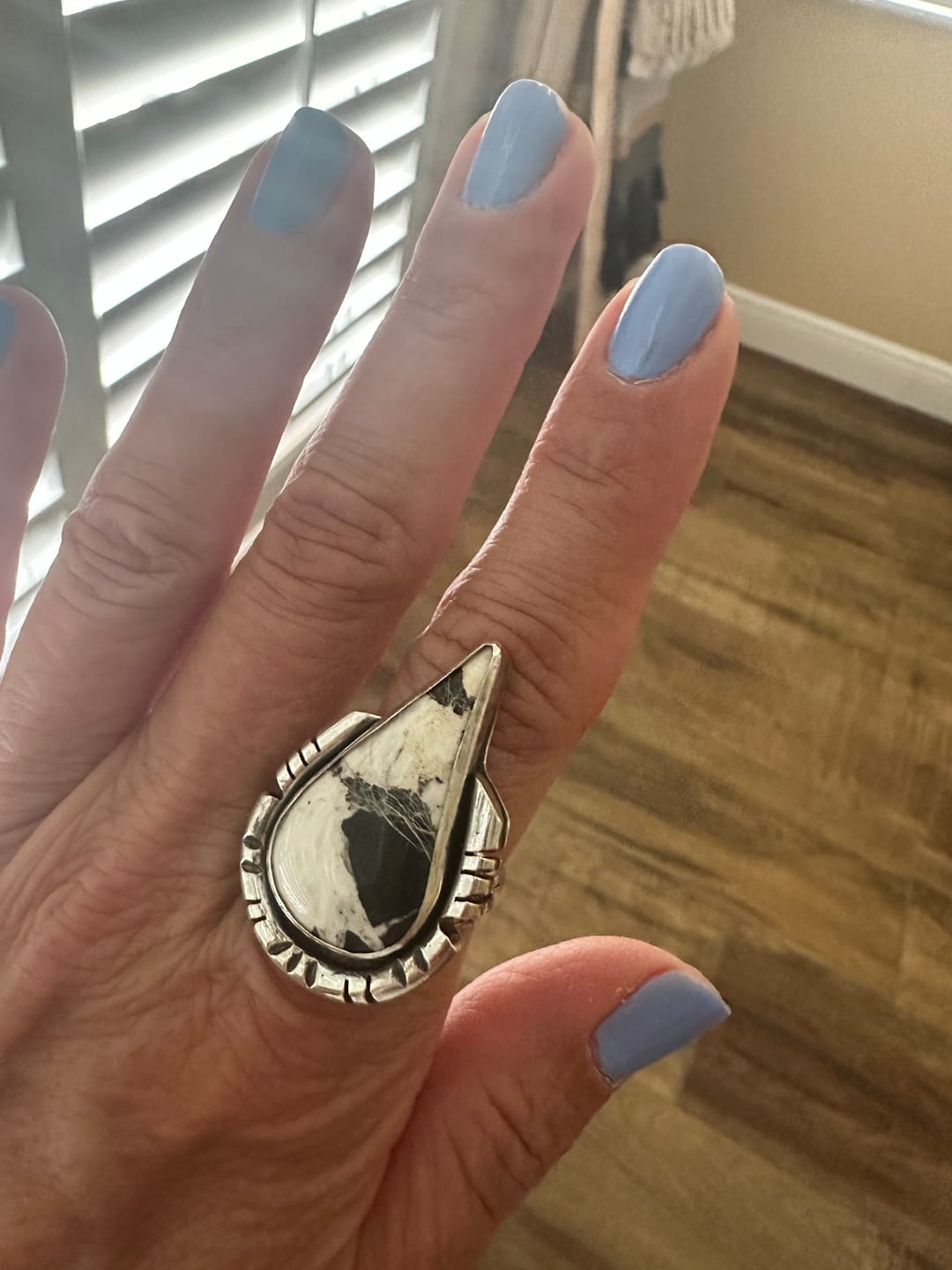 Customer photo review of White Buffalo Statement Ring - Sz 8 - Desert Sky