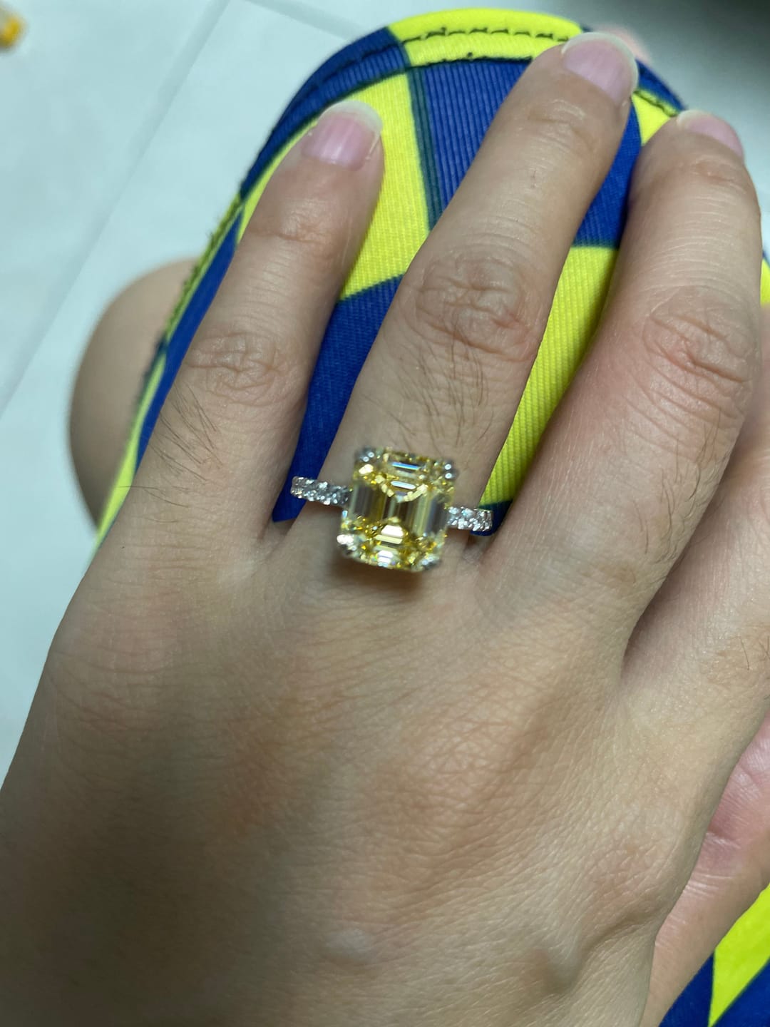 Customer photo review of S925 Honorable 4.5Ct Asscher Cut Engagement Ring Stackable Travel Ring For Women