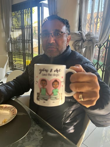 Customer photo review of You and Me (and the Dogs) Personalized Love Mug ❤️🐶