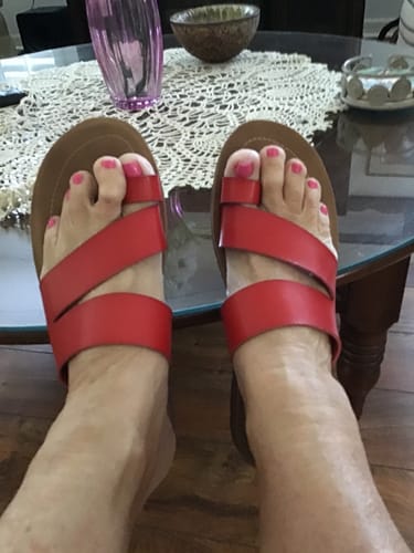 Customer photo review of Corky's Just A Fling Red Sandals