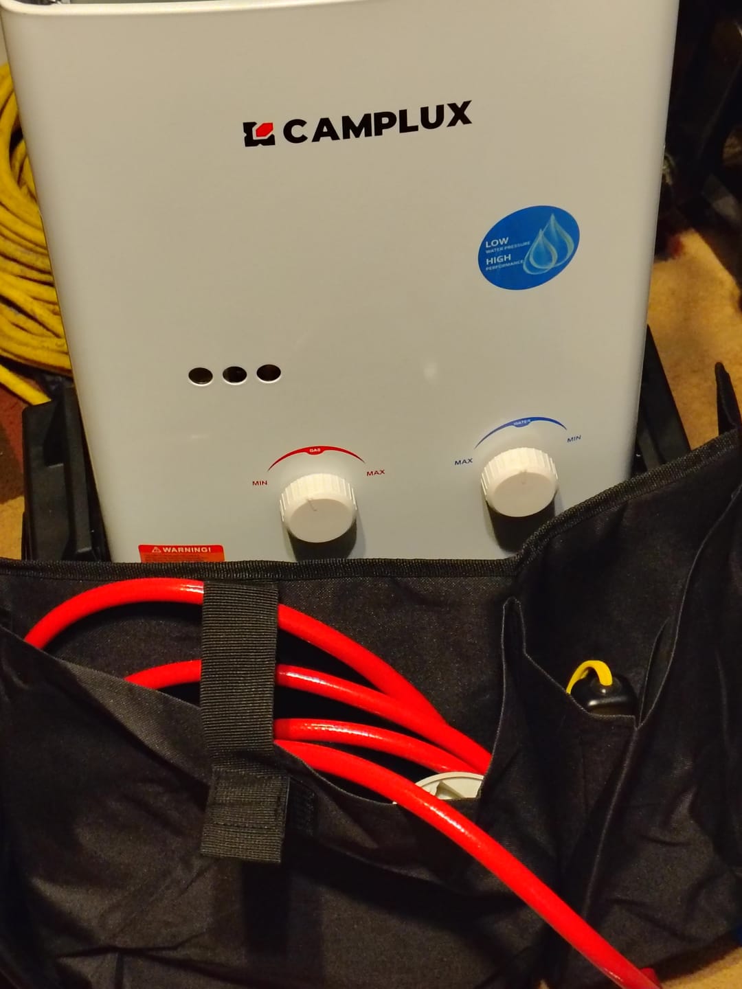 Customer photo review of Camplux AY132GMAXP Portable Propane Water Heater, Pump Stand Kit