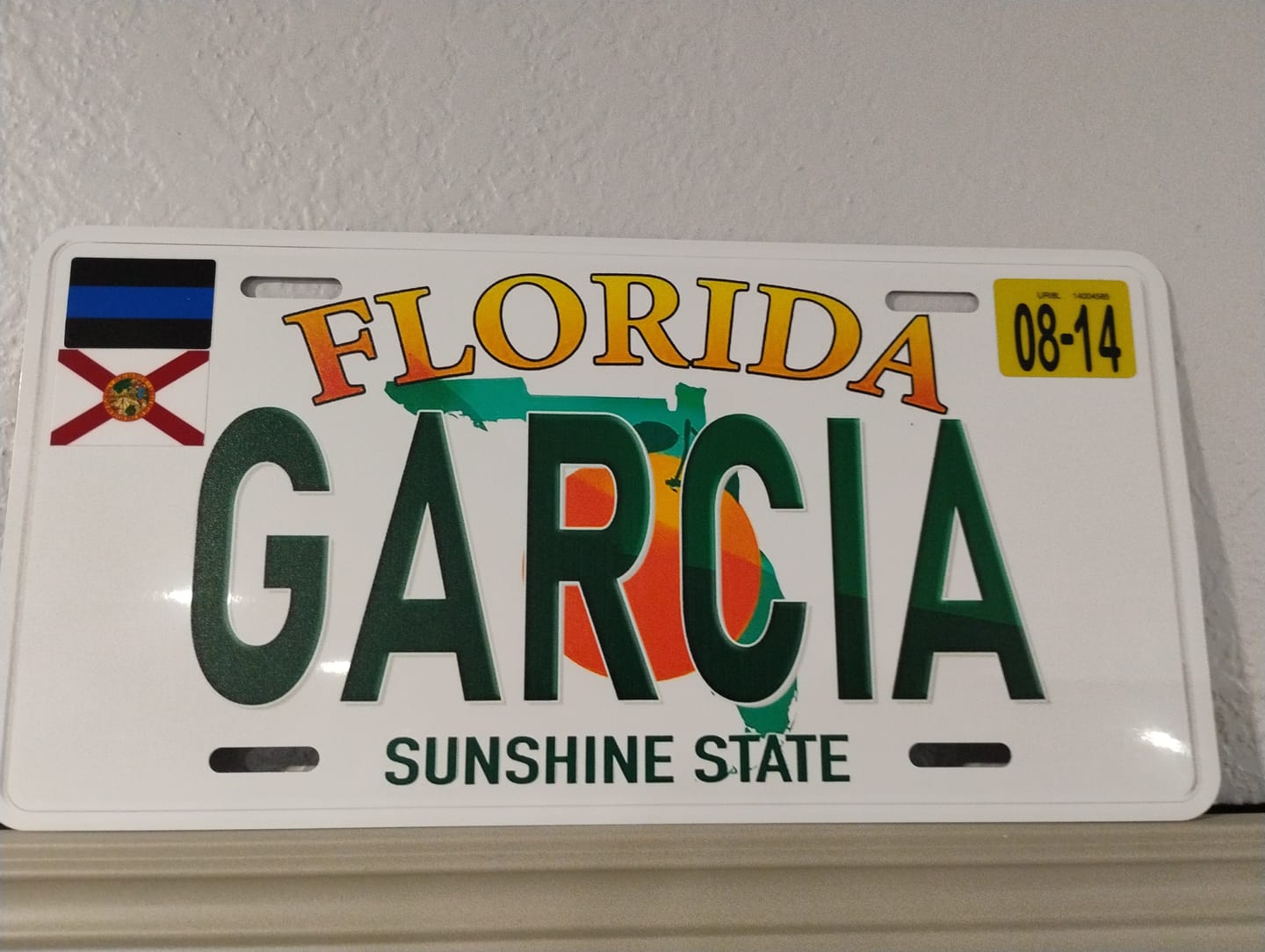 Customer photo review of 2014 AUGUST STICKER ON FLORIDA LICENSE PLATE