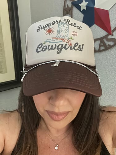 Customer photo review of Support Rebel Cowgirls Trucker Hat
