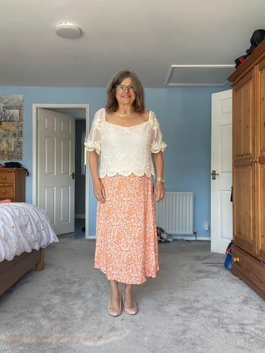 Customer photo review of White Embroidered Lace Scallop Blouse