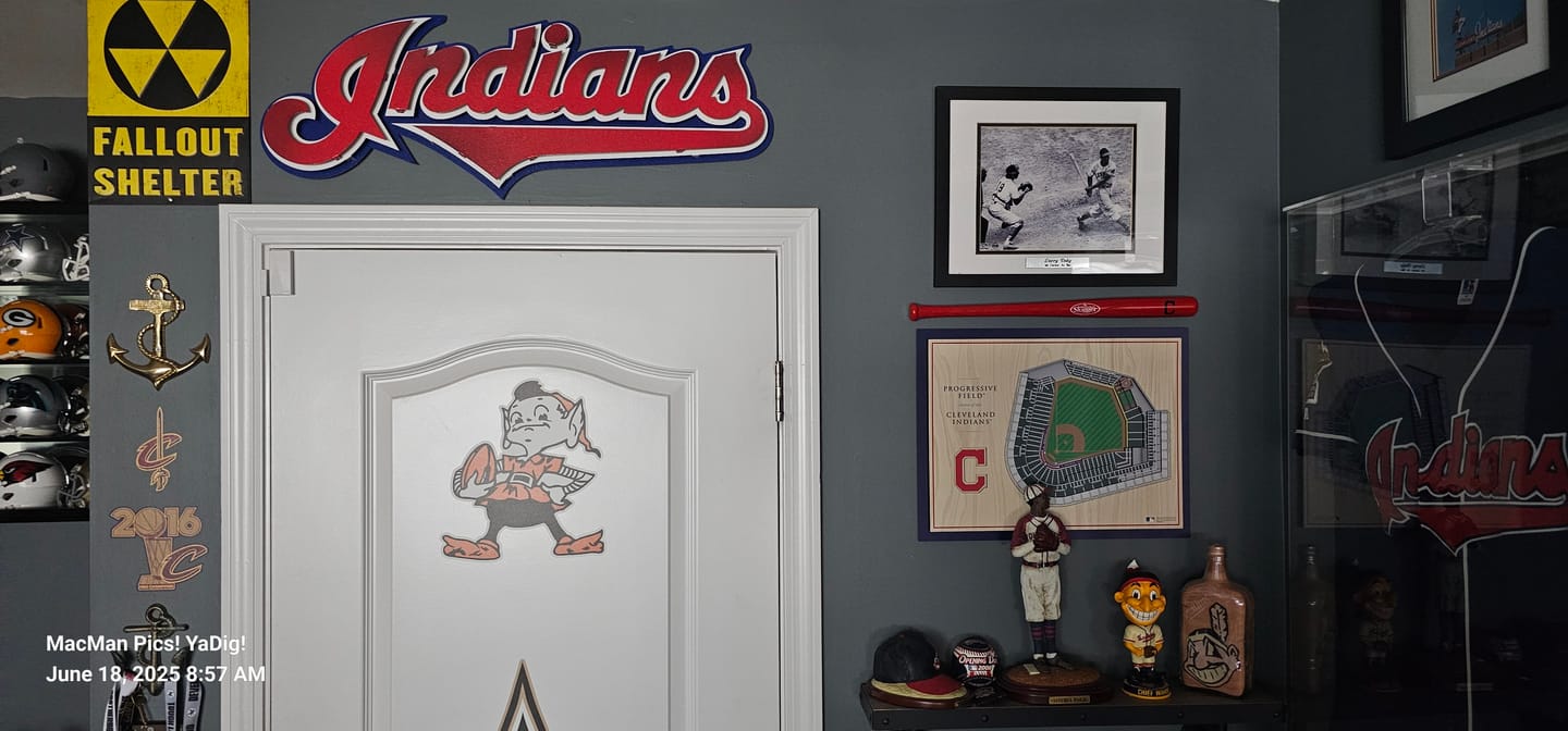 Customer photo review of Cleveland Indians Script COOPERSTOWN RETIRED Logo 3D Metal Wall Art