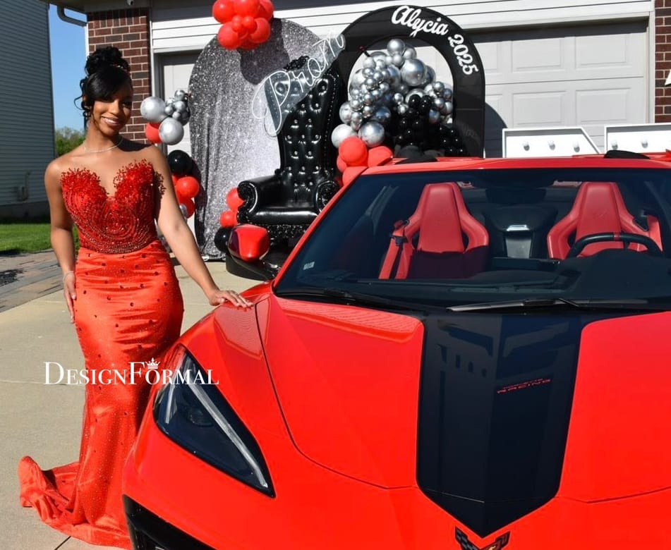 Customer photo review of Rhinestones Nude Strapless V-Neck Mermaid Prom Dress