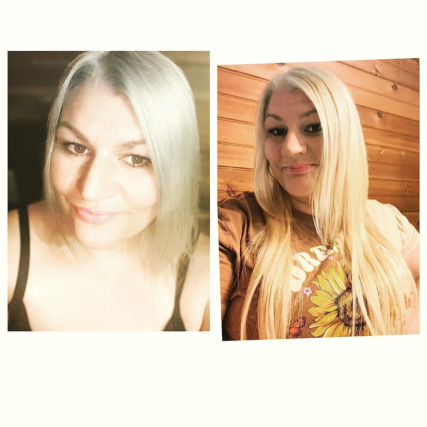 Customer photo review of Seamless Tape in Hair Extensions Best Virgin Hair Lightest Blonde #60
