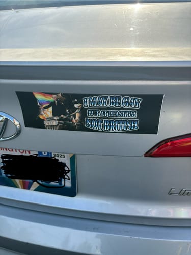 Customer photo review of At Least I'm Not British Car magnet