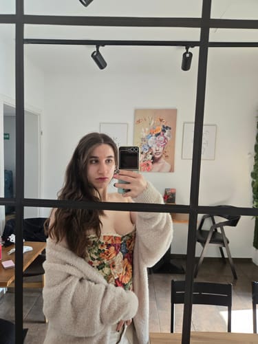 Customer photo review of Sweetheart neck flower print lace up top