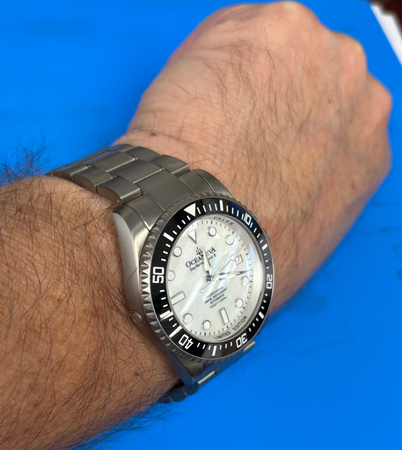 Customer photo review of Oceaneva Deep Marine Explorer II Titanium Limited Edition Watch White Dial