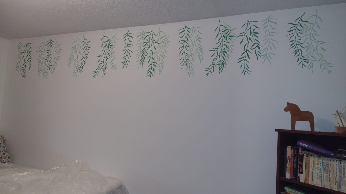 Customer photo review of Willow Branches Wall Stencil Set