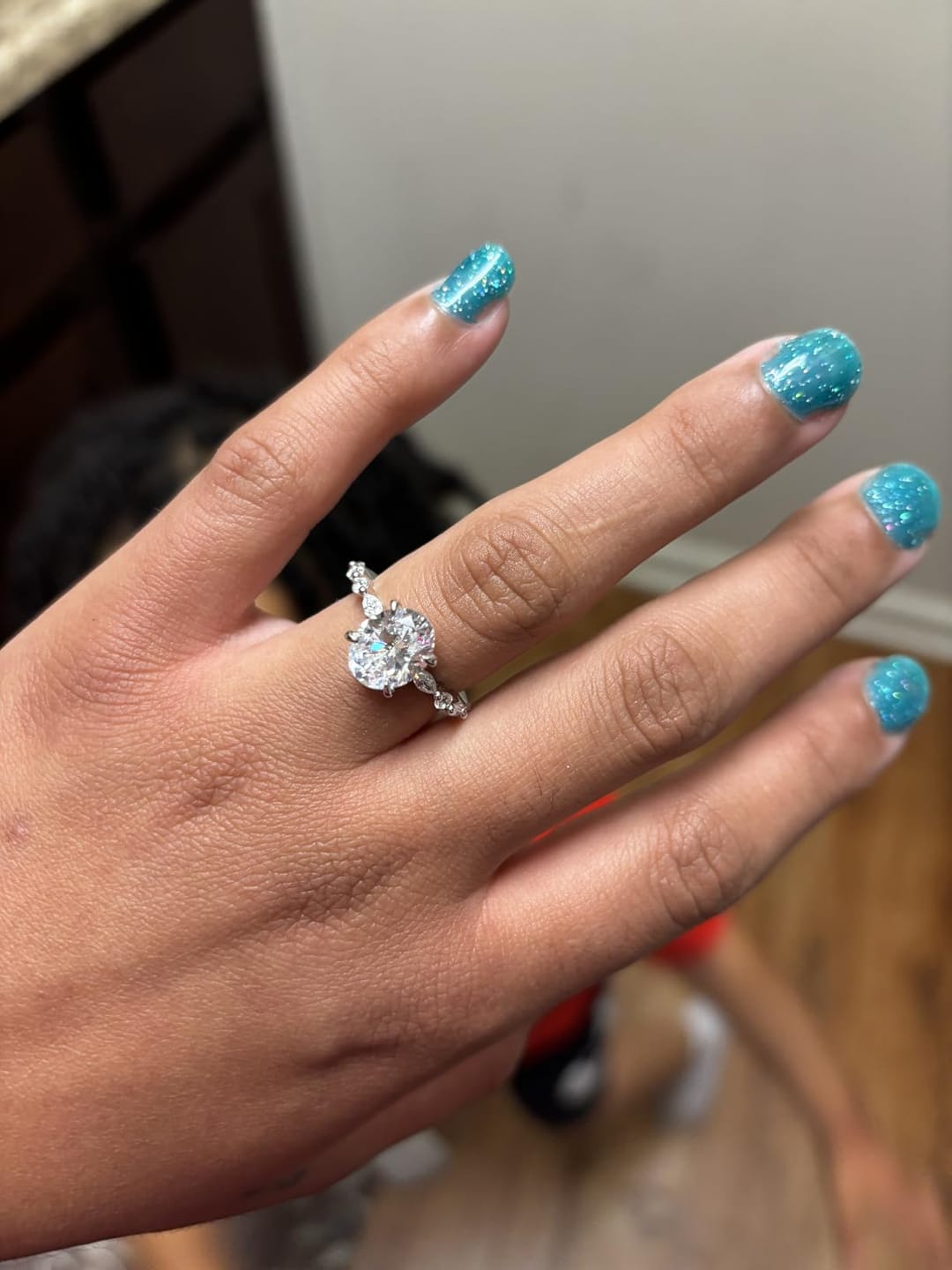 Customer photo review of 3CT Oval Cut Cubic Zirconia Promise Ring in Sterling Silver