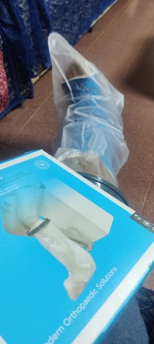 Customer photo review of Cast Cover - Leg | Cast Cover for Left & Right Leg (1 Piece) | Protects Bandage From Water Exposure during Bath & Shower (Grey)