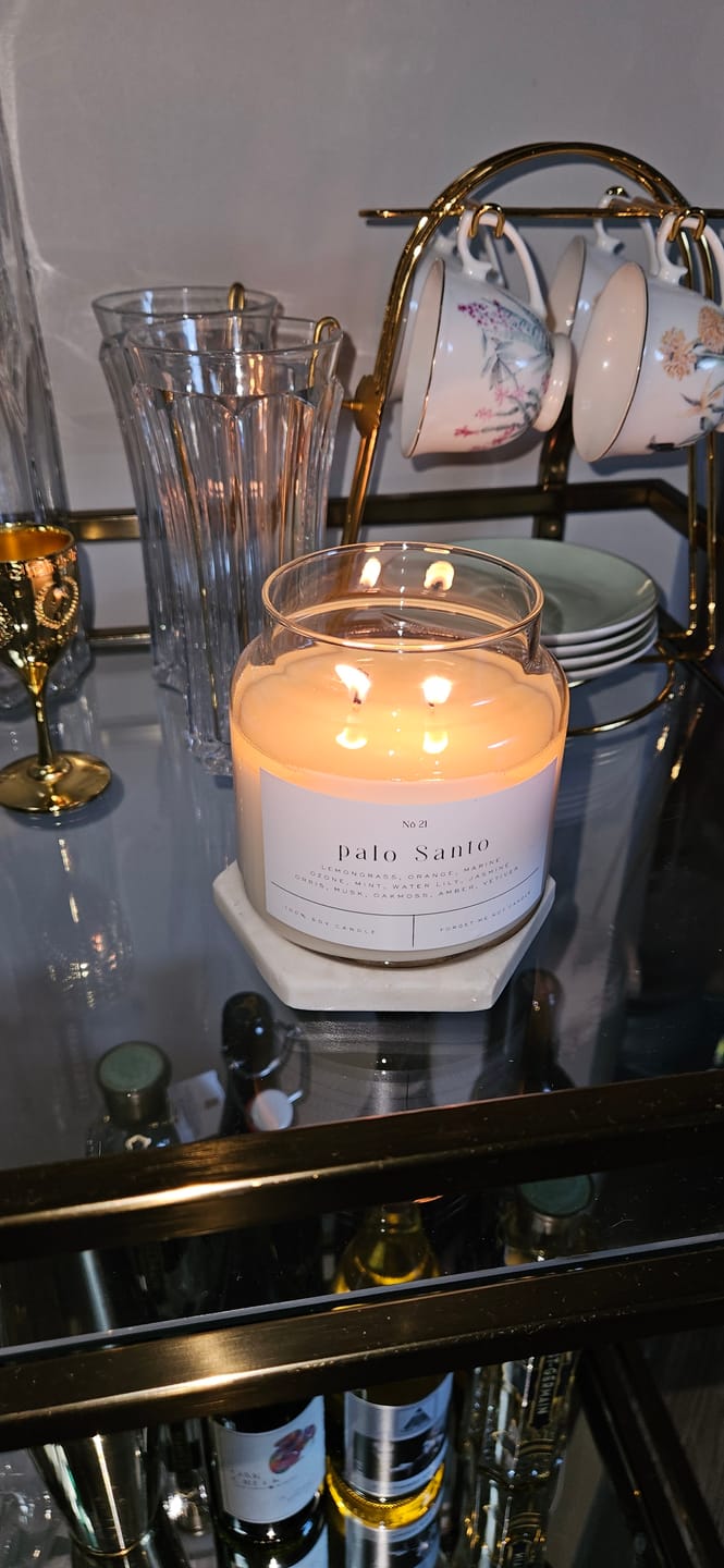 Customer photo review of Palo Santo 22 OZ GLASS CANDLE