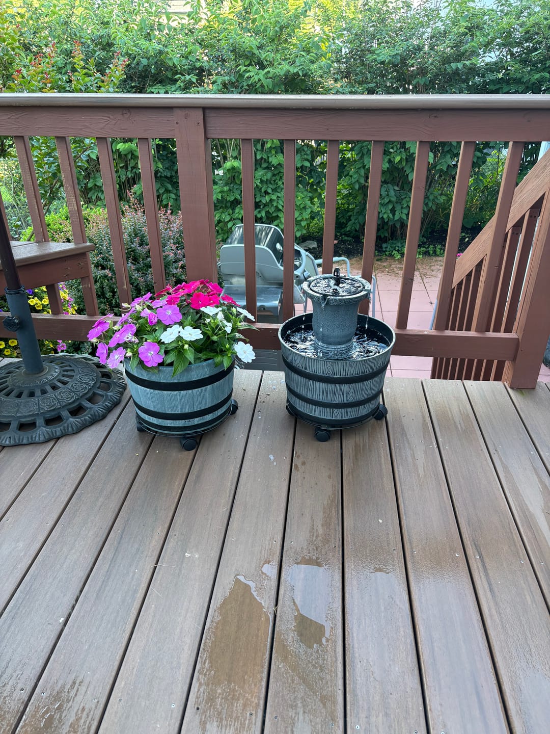 Customer photo review of Bernini Rustic Whiskey Barrel Fountain