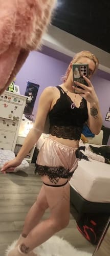 Customer photo review of 2025 Summer 2 Pcs Women's New Sexy Lace See-Through Pajamas Black Pink Cute Clothes Comfortable Breathable Suspender Shorts Set