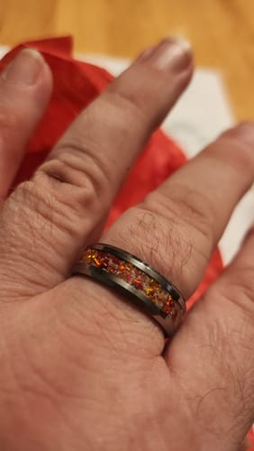 Customer photo review of Tungsten Opal Ring with Cremation Ashes