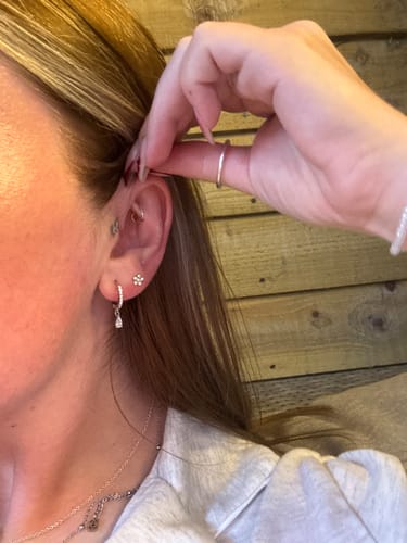 Customer photo review of Ottillie Crystal Silver Raindrop Huggie Hoops