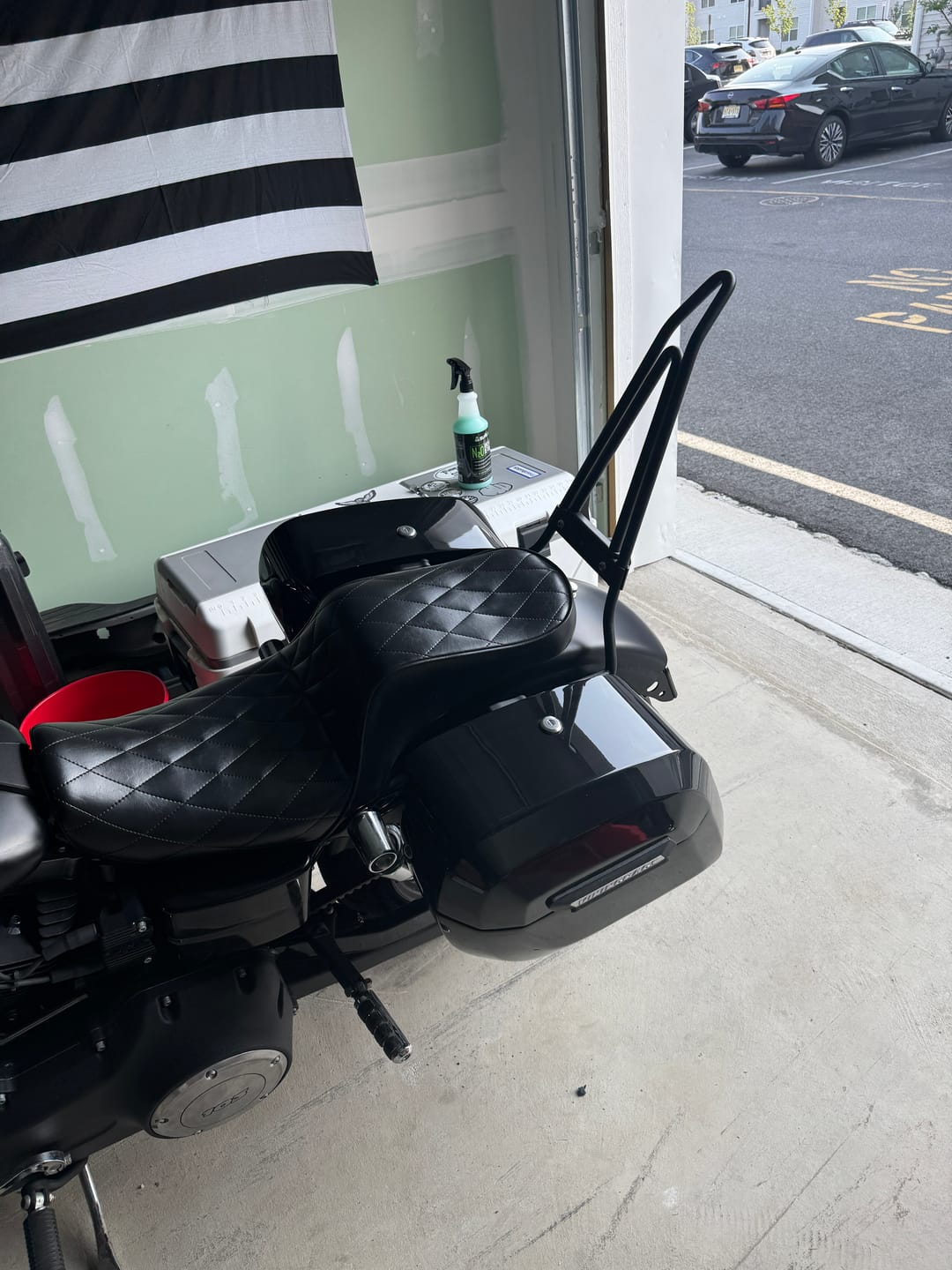 Customer photo review of Iron Born Blade 25" Sissy Bar with Foldable Luggage Rack for Harley Dyna Street Bob FXDB Matte Black
