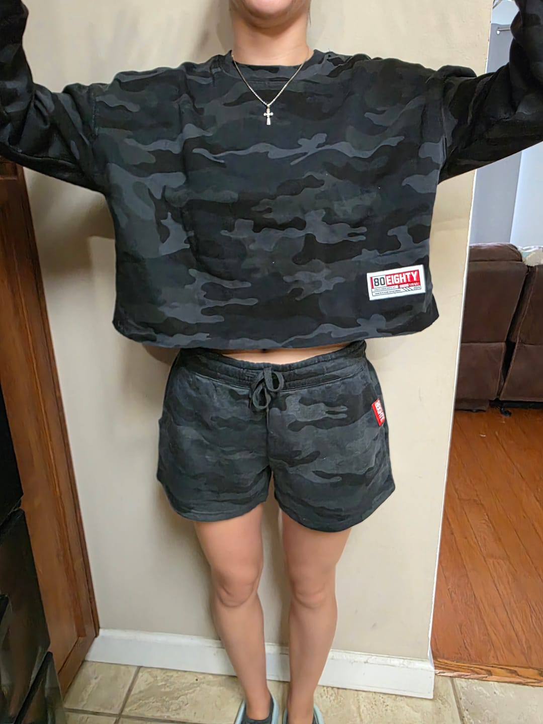 Customer photo review of 80Eighty® Women's Black Camo Fleece Shorts