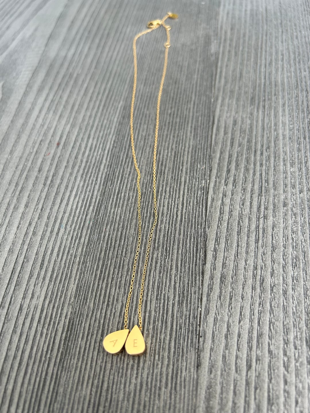 Customer photo review of Teardrop Double Bead Necklace in Gold