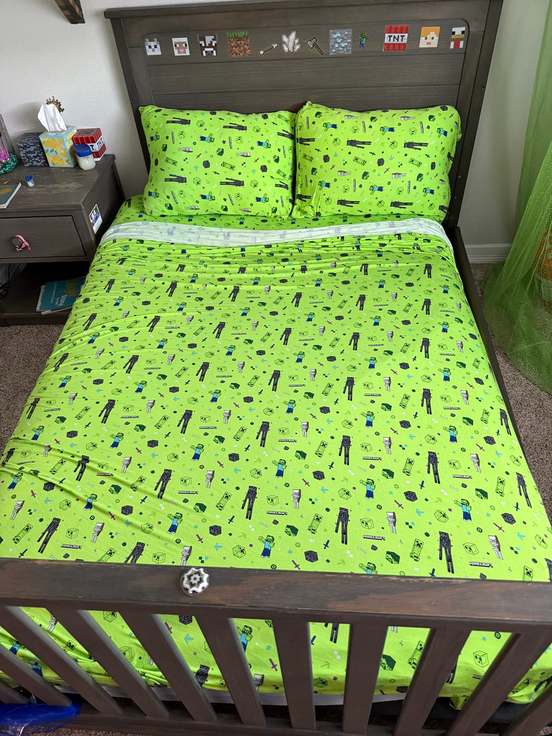 Customer photo review of Minecraft Mob Squad Bamboo Bed Sheet Set