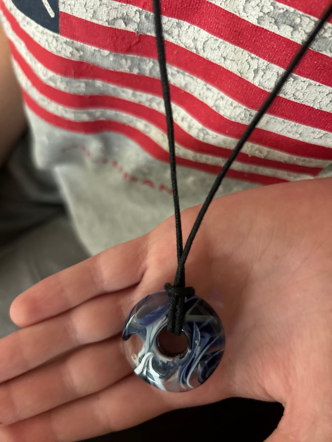 Customer photo review of Taffy Confetti Halo Pendant with Infused Cremation Ashes